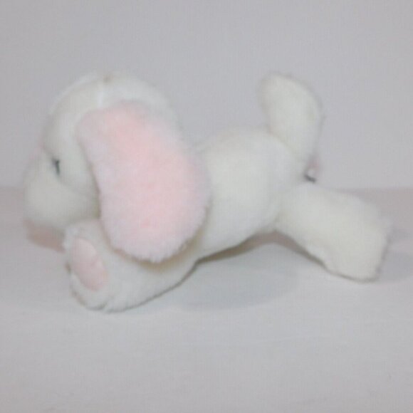 VTG 1989 Kinder GUND White Pink Plush Stuffed Rattle Puppy Dog 7" Baby Lovey - Picture 2 of 8